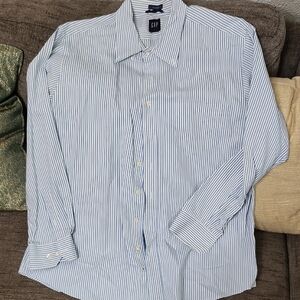 GAP Blue and White Striped Casual Button Down Shirt